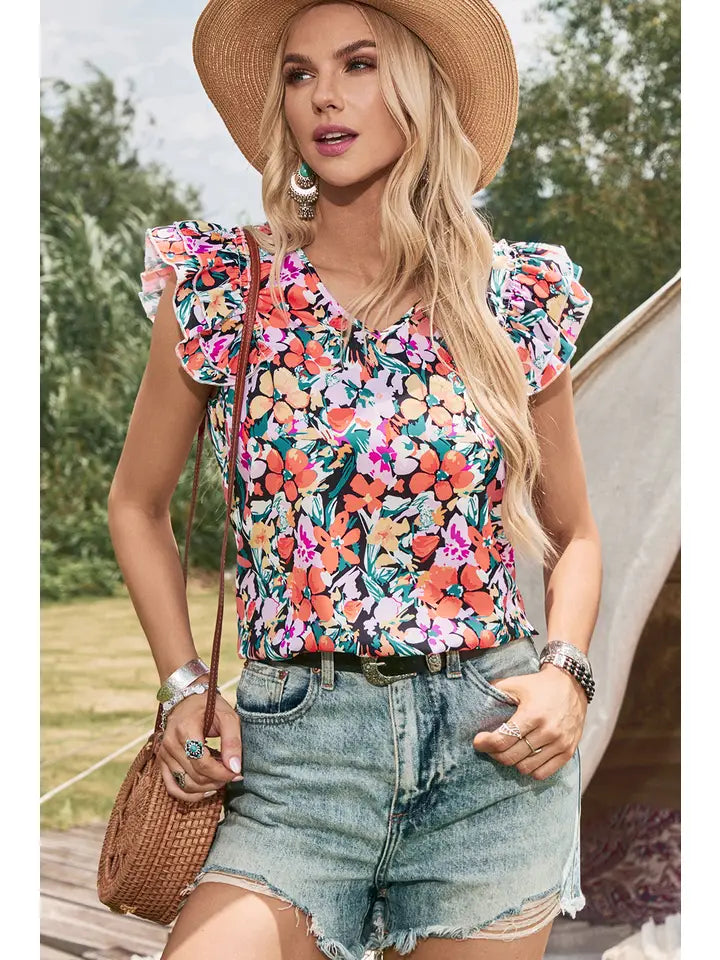 Fashion Works Floral Flutter Sleeve Top