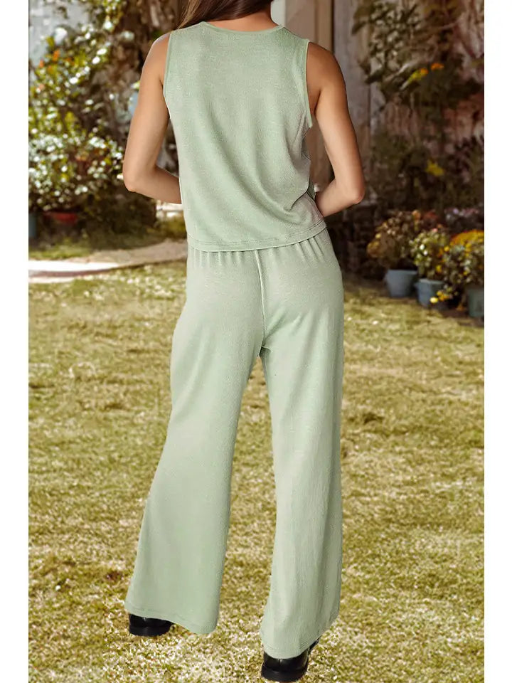 Fashion W Ribbed Tank and Pant Set