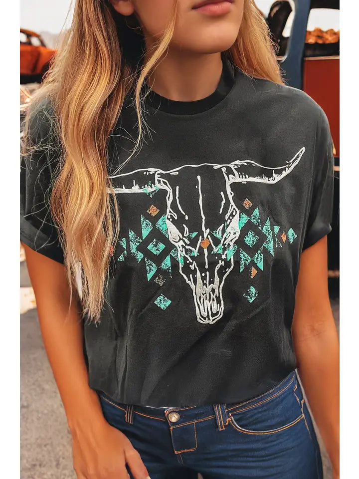 Fashion W Western Skull Crop Tee