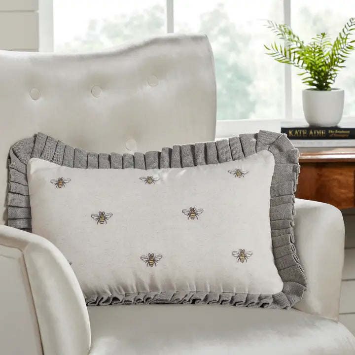 April & Olive Embroidered Bee Pillow