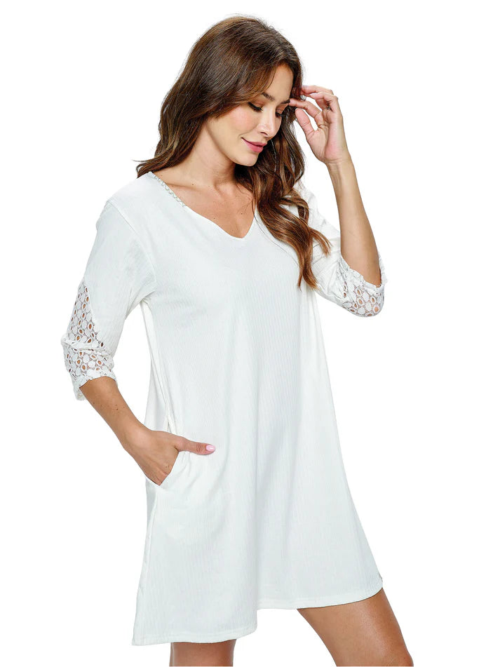Yak & Yeti Ribbed Lace Sleeve Dress