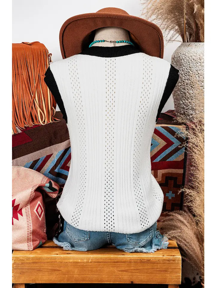 Fashion W V-Neck Sleeveless Sweater