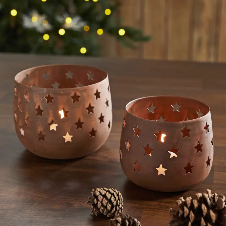 Seasons Crest Metal Star Candle Holders - Set of 2