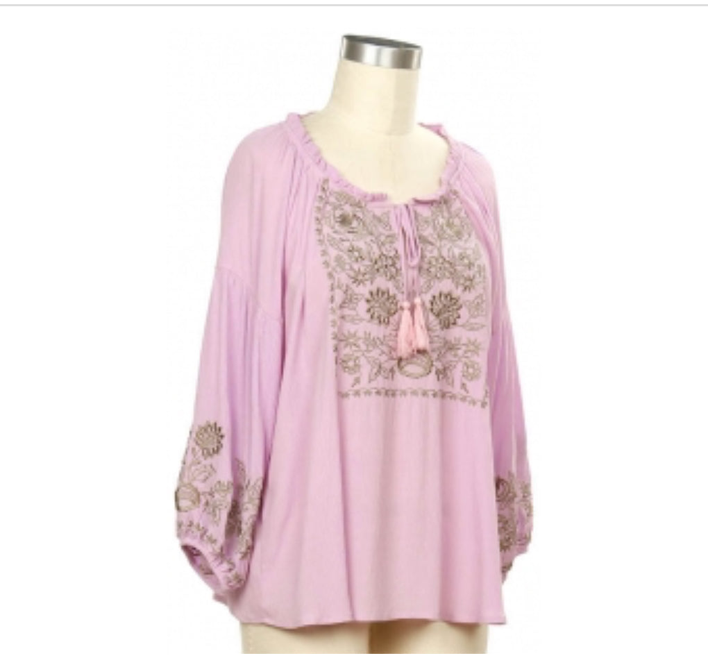 seven forty two 3/4 Sleeve Embroidered Top