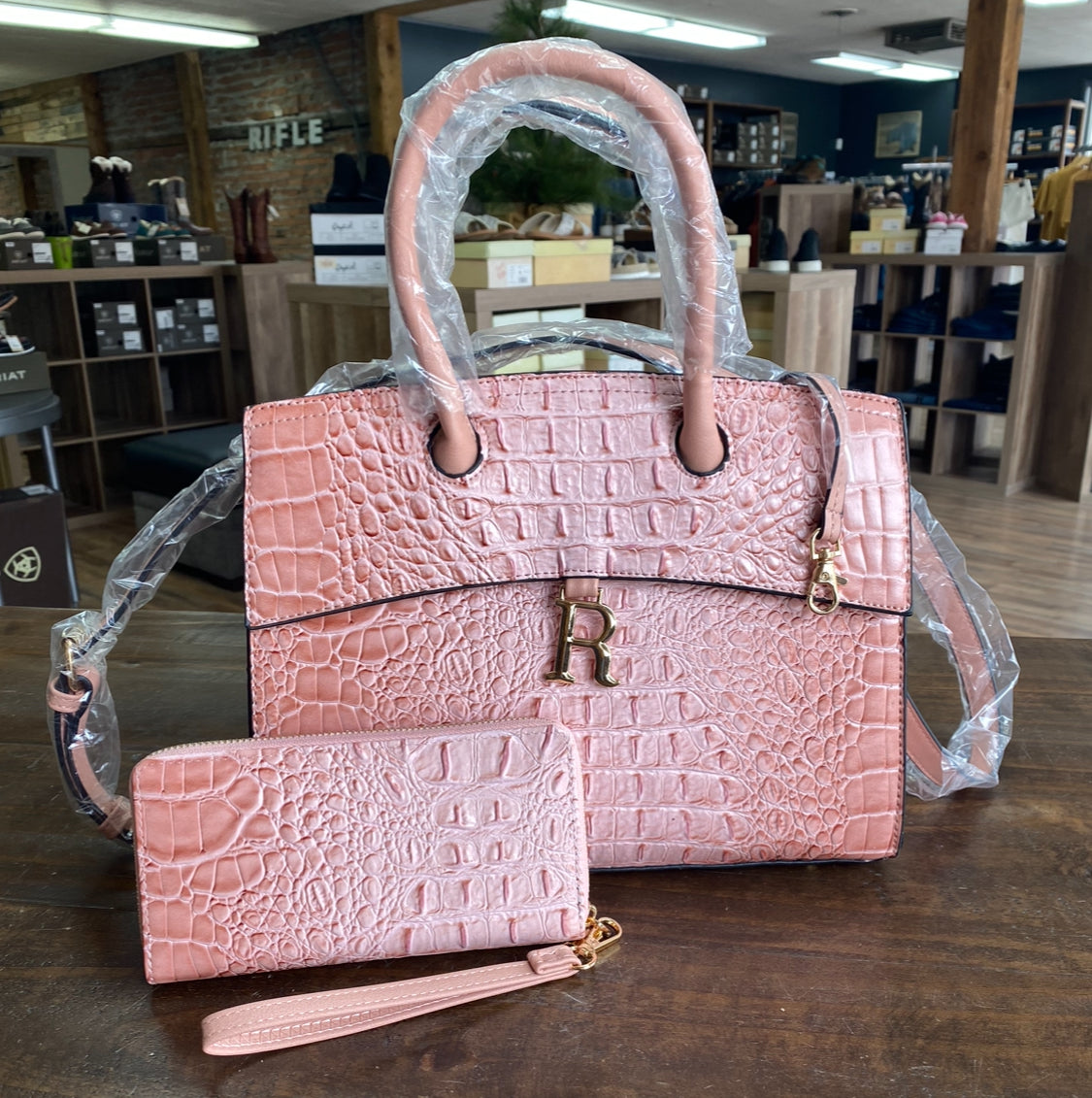 American Bee 2 in 1 Croco Handbag