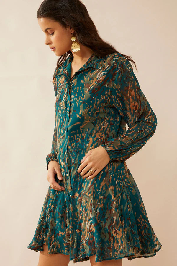 Myra Aurora Teal Animal Print Dress
