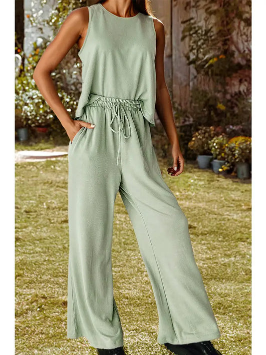 Fashion W Ribbed Tank and Pant Set