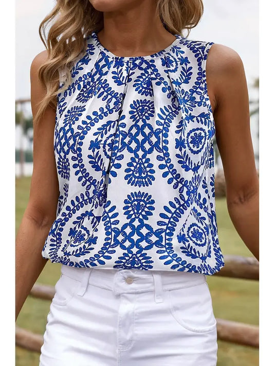 Fashion Works Blue & White Sleeveless Top