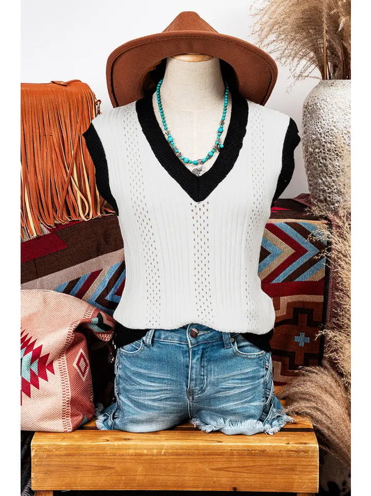 Fashion W V-Neck Sleeveless Sweater