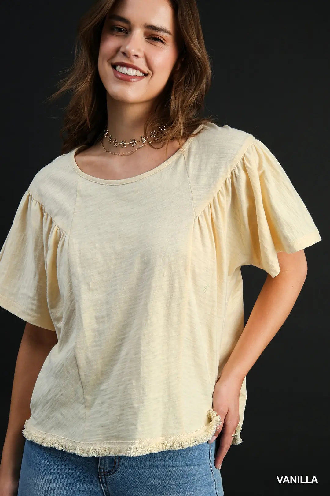 Umgee Fray Hem Short Sleeve Top