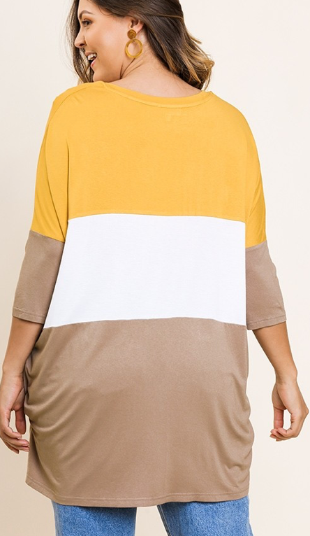 Umgee Plus 3/4 Sleeve Colorblock Twist Front Top - Whitt & Co. Clothing