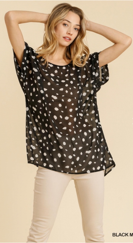 Umgee Dalmatian Print Round Neck Top - Whitt & Co. Clothing