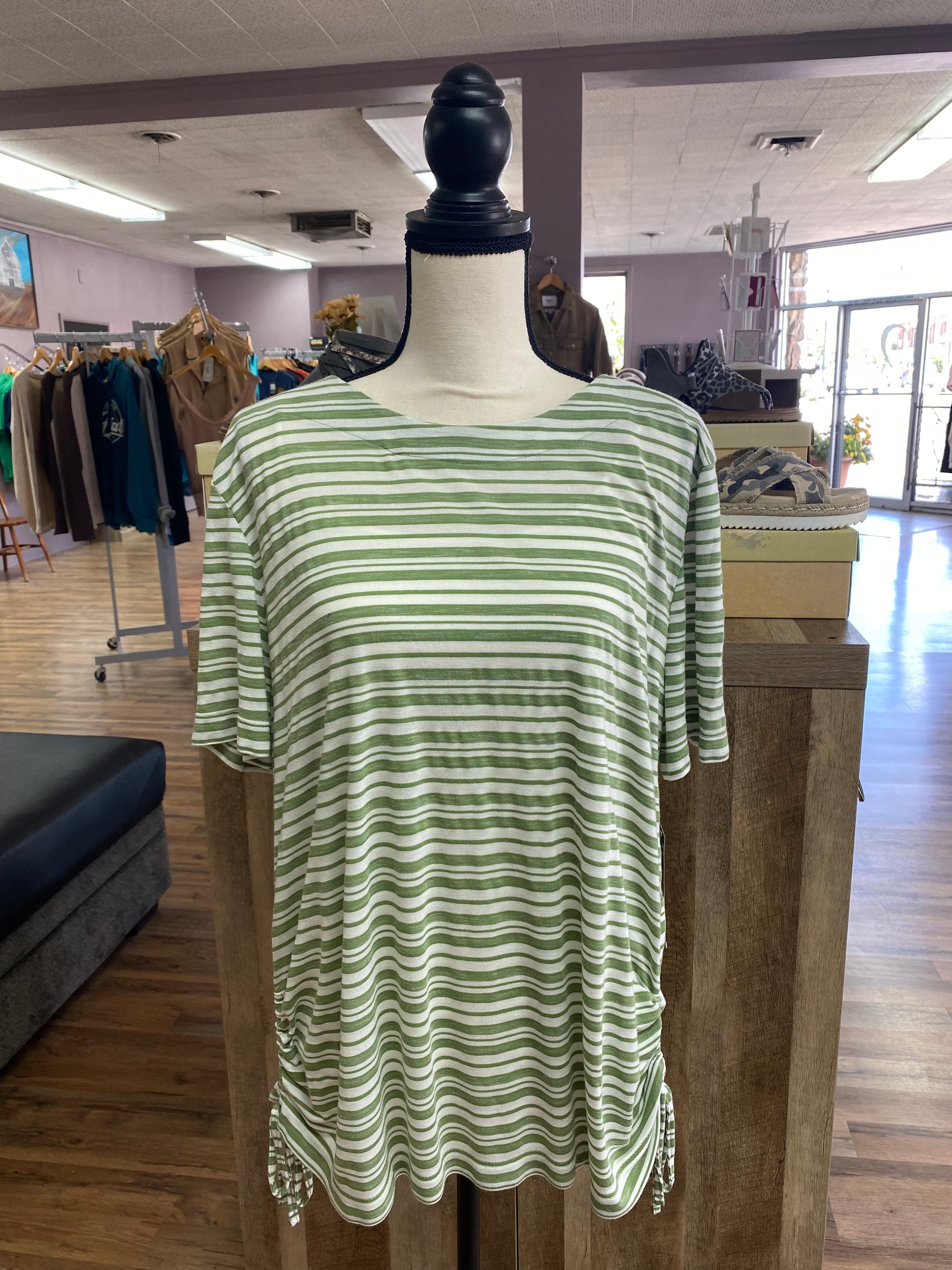 Links Tie Side Green Stripe Top - Whitt & Co. Clothing