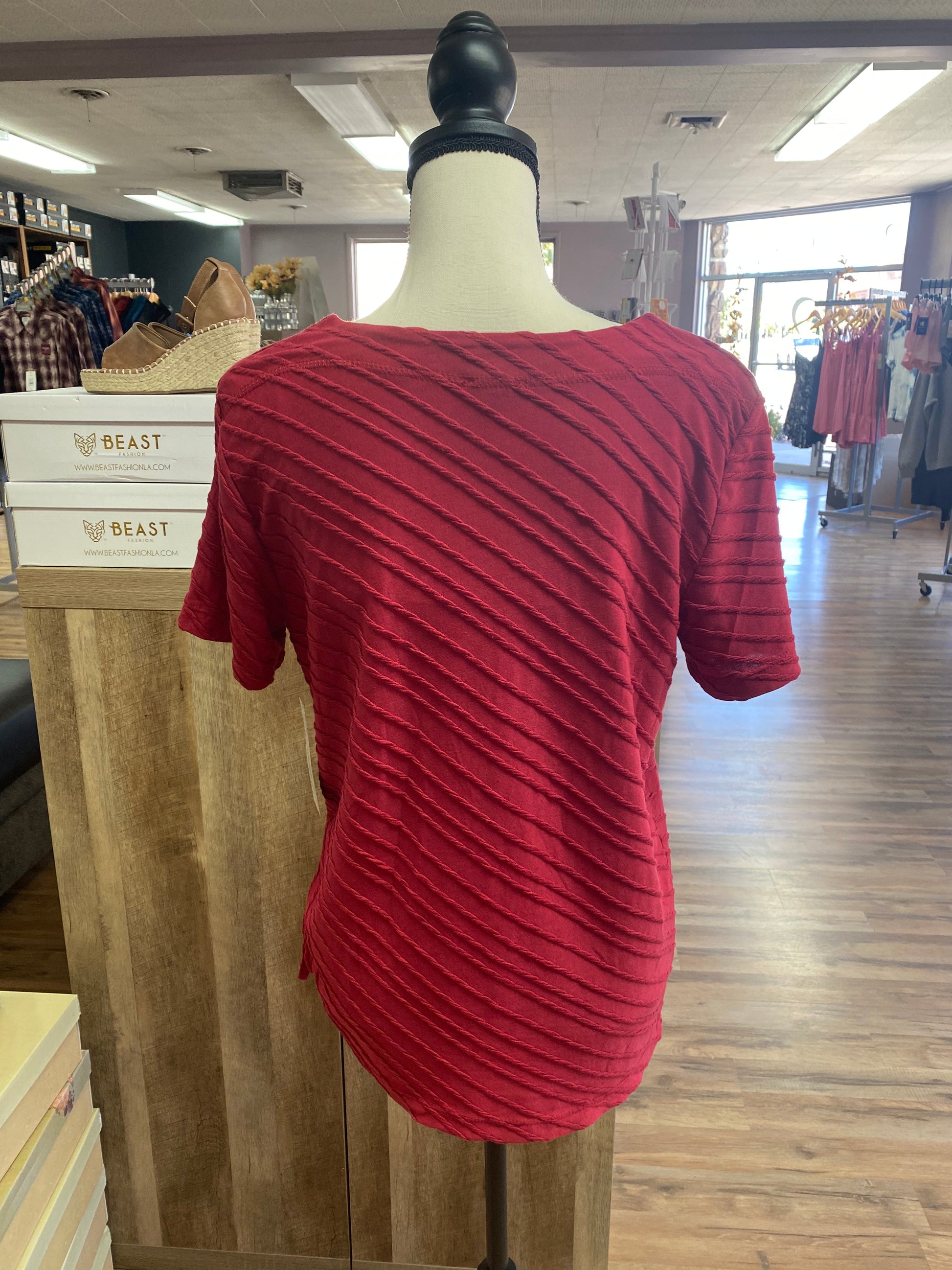Links Plus Tie Side Red Stripe Top - Whitt & Co. Clothing