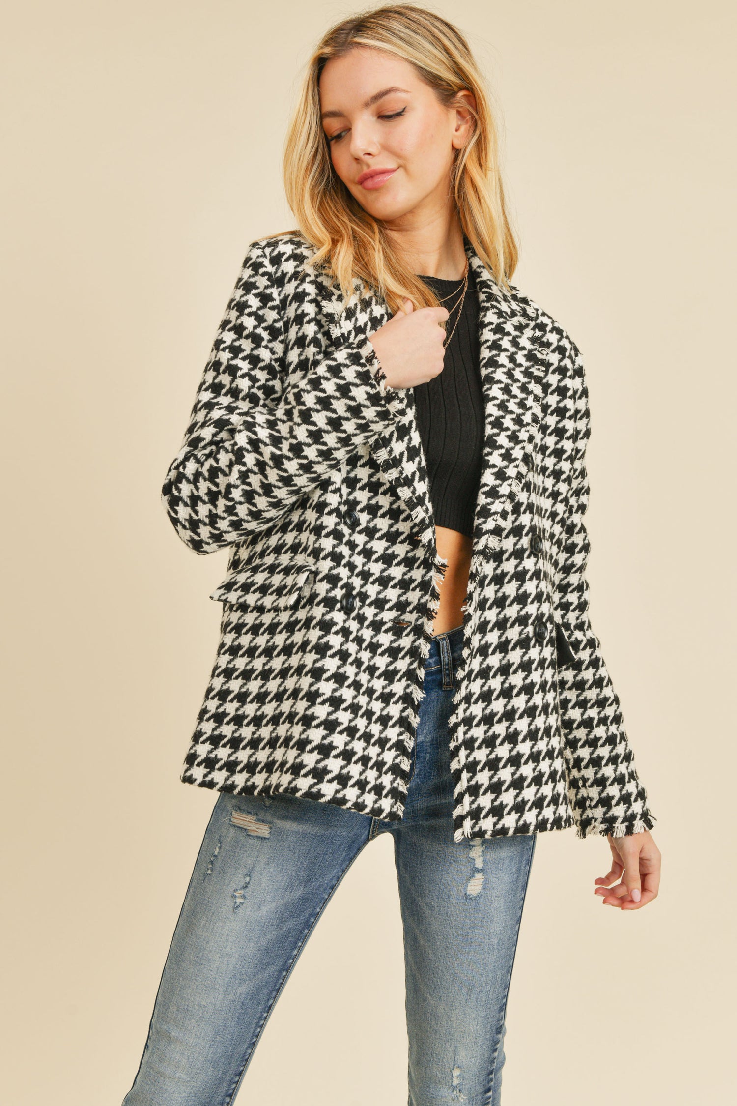 Doe & Rae Houndstooth Coat - Whitt & Co. Clothing
